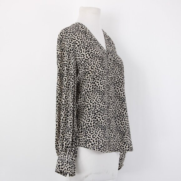 Express Top Sz SP Black Tan Animal Print V Neck 100% Polyester Top - Picture 6 of 12